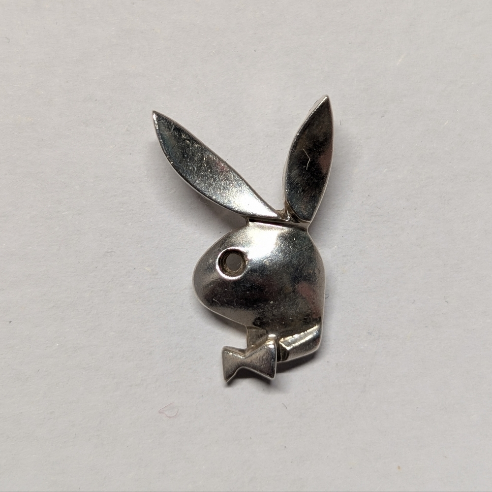 Silver Playboy Bunny Charm Pendant 925 Y2K Vintage Cute Large Bail